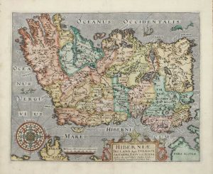 Hiberniae Ireland, Anglis Yverdon Britannis Erin-Incolis. Ierna Orpheo & Arist. Iris Diodoro Siculo ...