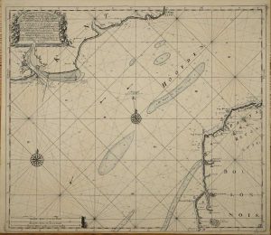 A New Gradnally Encreasnig Compass-Map, of the Coming in of the Heads; Containing a Part of the Coass of Boulonnois; extending from Callis to Dannes, as also in England from the South Foreland to Rye ...