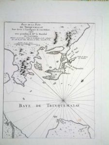 Plan de la Baye de Trinquemalay Pour servir à l'intelligence de cette Histoire, Copiée avec permission de M.gr le Maréchal DE CASTRIES, Ministre et Secretaire d'État de la Marine et des Colonies. Sur celui du petit Atlas Maritime de Belin, Tome III. N.o 32