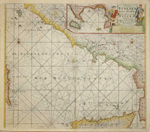 Paskaart der Zeekusten van Italien tusschen Piombino en C. dell Arme met de Noord-Kust van 't Eylandt Sicilia ...