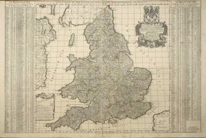 A New Mapp of the Kingdome of England and Wales. Containing all the Cities, Market Towns, with the Roades, from Town to Town. And the Number of Reputed Miles between them, Are given by Inspection without Scale or Compass. [rule] To the Most Serene and most Sacred Majesty William III ... William Berry