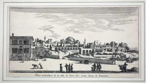 Veue particuliere de la ville de Lion, sous nostre Dame de Fouruiere/ Veue du Palais, et du Port Royal de Lion/ Veue de l'Eglise des Cordeliers, et d'une partie de la Ville de Lion sur le Rosne