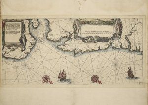 A Chart of the North Coast of England, from Yarmouth to Cocket Island, Describing all the Roads Havens and Harbors Depths and Soundings, the Coarses and distances of one Place from Another Newly Corrected and Published by John Seller. And are to be Sold at his Shop, at the Sign of the Marriners Compass at the Hermitage stairs in Wapping