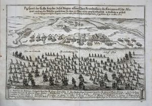 Prospect der flotte beii der Insul Kugen allivo Chur Brandenburg die Konigsmarsische Atta quirt ... 1678