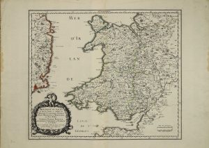 Principaute de Galles: ou sont les Comtés ou Shires de Anglesey I, Carnarvan, Denbigh, Flint, Merioneth, et Mongomery en Nort - Walles; Cardigan, Radnor, Breknock, Glamorgan, Carmarden, et Penbrock en Sout - Walles