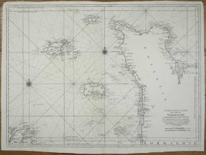 2me. Carte Particuliere des Costes de Normandie Contenant les Costes du Cotentin depuis la Pointe de la Percée Jusqu'à Granville Ou sont Comprises les Isles de Jerzey, Grenezey, Cers, & Aurigny, avec les Isles de Brehat. Comme ells paroissent a basse Mer dans les Grandes Marées