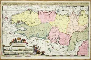 Carte Nouvelle des Costes de Bretagne, depuis St. Malo jusques à l'emboucheure de la Rivière de Loire; ou l'on voit les Isles voisi-nes, tous les Ports de Mer, Bancs de Sable & Rochers, a l'usage des Armées de sa Majesté Britannique, Dressé sur les Memoires les Plus Nouveaux, par le Sr. Romain de Hooge Commissaire du Roy, à Amsterdam chez Pierre Mortier, Avec Privilege de Nos Seigneurs les Etats
