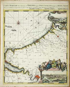 Carte Maritime des Environs de Dieppe depuis Pont Asselane jusques au Havre de Grace Dressé sur les Mémoires les plus Nouveaux, Par le Sr. R. De Hooge Commiss. De sa M.B. à Amsterdam chez P. Mortier. Avec Privilege de Nos Seigneurs les Etats. 1693