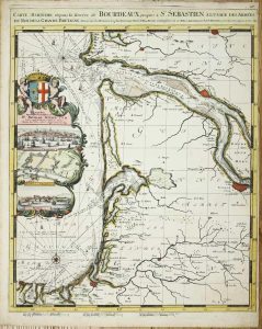 Carte Maritime depuis la Riviére de Bourdeaux jusques à St. Sebastien à l'usage des Armées du Roy de la Grande Bretagne. Dressé sur les Memoires les plus Nouveaux, Par le Sr. R. De Hooge Commissaire de sa M.B. à Amsterdam Chez Pierre Mortier avec, Privilége de Nos Seigneurs les Etats, 1693