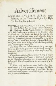 Advertisement About the English Atlas now Printing at the Theatre in Oxford