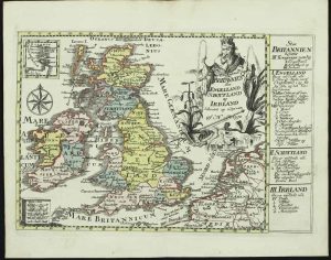 Landkort over Stor Britannien eller Englelland Schottland og Irrland