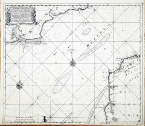 A New Gradnally Encreasnig Compass-Map, of the Coming in of the Heads; Containing a Part of the Coass of Boulonnois; extending from Callis to Dannes, as also in England from the South Foreland to Rye ...