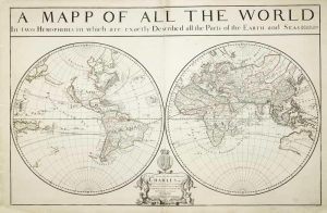 A Mapp of All the World in two Hemispheres in which are exactly Described all the Parts of the Earth and Seas. Described by Sanson, corrected and amended by William Berry