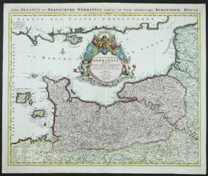 Le Duché et Gouvernement de Normandie divisée en Haute et Basse Normandie, en divers pays; et par Evechez, avec le Gouvernment General du Havre de Grace. à l'Usage de Monseigneur le Duc de Bourgogne.  Par son tres Humble et tres Obeissant Serviteur H Jaillot. A Paris, 1695